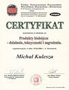 Certyfikat uczestnictwa w szkoleniu nt. Produkty biobójcze - działanie, toksyczność i zagrożenia.