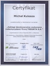 Certyfikat uczestnictwa w seminarium nt. Zabiegi deratyzacyjne wykonane rodentycydami firmy Fregata S.A.